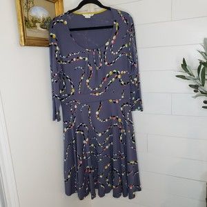 Boden Highgate Blue Swing Midi Dress Geometric Colorful Dot 14R